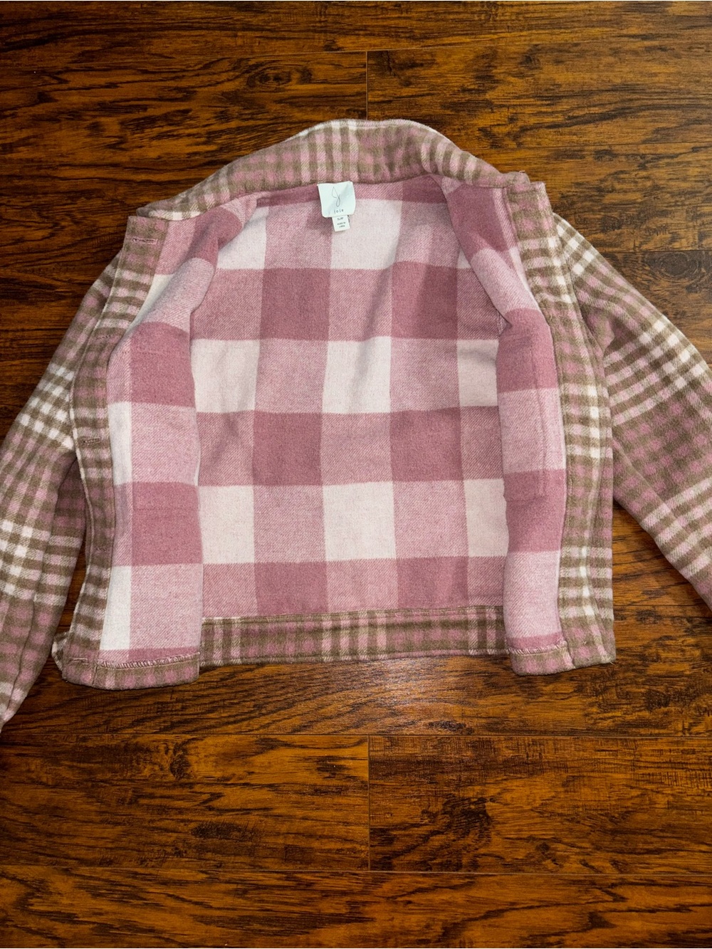 Joie Shacket Pink Brown Plaid Button-Front Flannel Coat Shirt Jacket Wool Blend - Picture 3 of 8